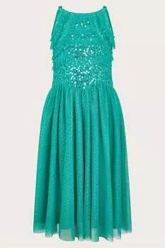 Платье Truth с рюшами и пайетками Monsoon, зеленый