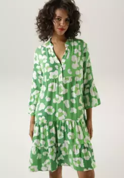 Платье-туника Aniston CASUAL с ярким графическим принтом в виде цветов, зеленый