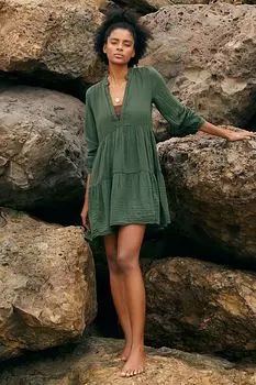 Платье-туника Anthropologie Kallie Flowy Mini Edition, темно-зеленый