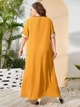 Платье-туника больших размеров Mulvari Подверните манжеты вверх. Цветной блок Shein, мультиколор