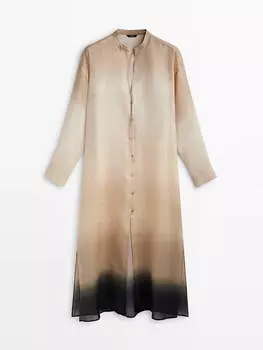 Платье-туника Massimo Dutti Ombr Ramie, бежевый/черный