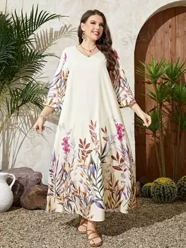 Платье-туника Najma Plus, цветочный принт, V-образный вырез Shein, белый
