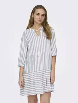 Платье-туника ONLY "ONLKAYA 3/4 PUFF SHORT DRESS WVN NOOS", с воланом в стиле туники, цвет Cloud Dancer Stripes:Blue Stripe