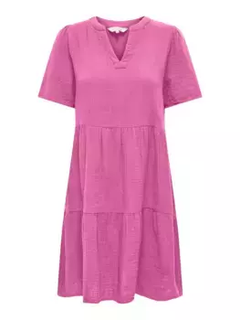 Платье-туника ONLY "ONLTHYRA LIFE SS V-NECK DRESS WVN CS", с воланом, цвет Strawberry Moon