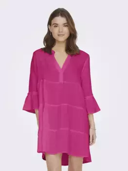 Платье-туника ONLY "ONLTHYRA PEPLON DRESS NOOS WVN", с воланом в стиле туники, фуксия