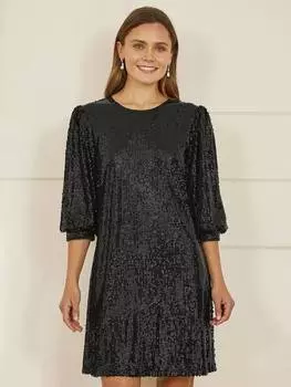 Платье-туника с блестками Yumi, черный