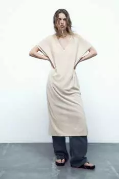 Платье-туника с металлизированной нитью ZARA, песок