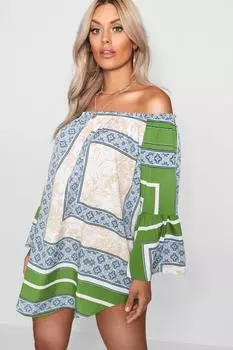 Платье-туника с принтом scarlet boarder Boohoo, зеленый