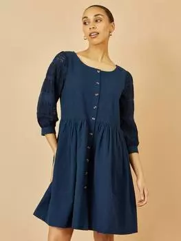 Платье-туника с рукавами broderie anglaise Yumi, темно-синий