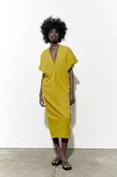 Платье-туника со складкой ZARA, горчица