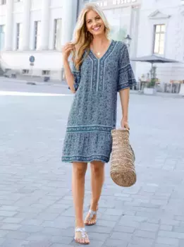 Платье-туника Вдохновения "Платье" Inspirationen, цвет Jeansblau-Ecru-Bedruckt