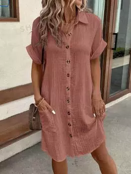 Платье-туника женское Shein Lune простое и удобное, пыльный розовый
