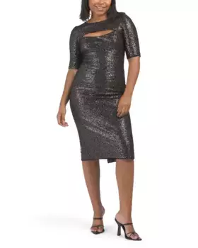 Платье Tyra с рукавами четверть и вырезом из пайеток Betsy & Adam, цвет Champagne Multi