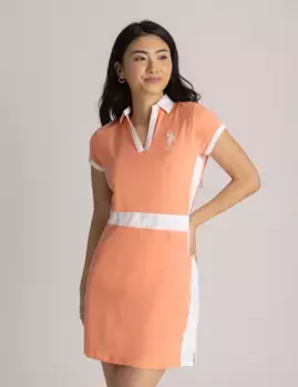 Платье U.S. Polo Assn Color Block Panel Polo, оранжевый/белый