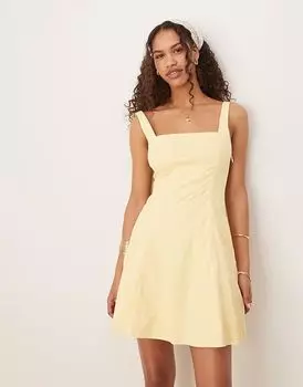 Платье-юбка мини-кроя с квадратным вырезом и складками Abercrombie & Fitch в желтую клетку в клетку