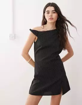 Платье-юбка мини Reclaimed Vintage, сшитое на заказ, с одним плечом, в черную полоску - ЧЕРНЫЙ