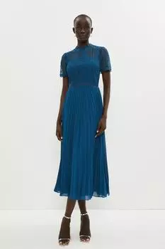 Платье-юбка со складками и вертикальным кружевным лифом Coast, зеленый