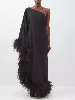 Платье ubud на одно плечо, отделанное перьями Taller Marmo, черный
