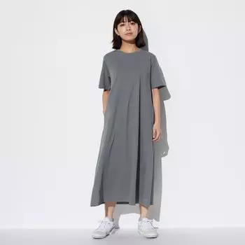 Платье Uniqlo Airism хлопковое с короткими рукавами, темно - серый