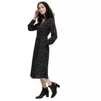 Платье Uniqlo Wrap Dotted Long Sleeved, черный