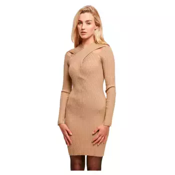 Платье Urban Classics Crossed Rib Knit long sleeve short, бежевый