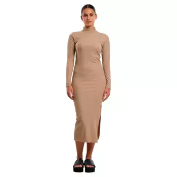 Платье Urban Classics Rib Mockneck long sleeve midi, бежевый