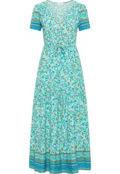 Платье usha FESTIVAL Maxi Mit Blumenprint, цвет Trkis Mehrfarbig