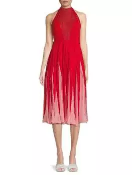 Платье Valentino плиссированное трапециевидной формы с лямкой на шее, красный