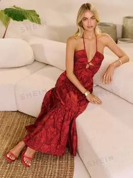 Платье Valeria Gomez с принтом пальм и открытой спиной, красный