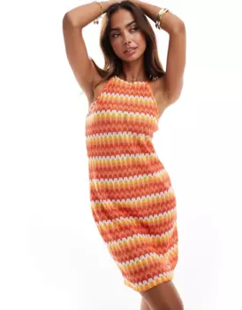 Платье Vero Moda Crochet Mini In Multi Zig Zag Print, красный/мультиколор