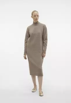 Платье Vero Moda KADEN HIGH NECK CALF DRESS, цвет brown lentil detail/melange
