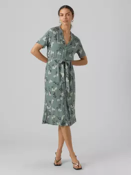 Платье Vero Moda Midi Blusen Kurzarm Tunika Dress VMVICA, зеленый