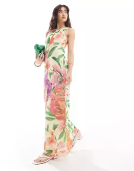 Платье Vero Moda Sleeveless Lettuce Edge Mesh In Summer Floral Print, мультиколор
