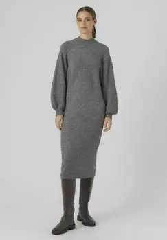 Платье Vero Moda STRICKKLEID VMLINDA LS HIGHNECK CALF DRESS GA, цвет medium grey melange