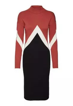 Платье Vero Moda VMNANCY BLOCK O NECK DRESS, красная охра/береза/черный