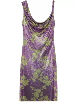 Платье Versace с цветочным принтом и металлическим оттенком, фиолетовый