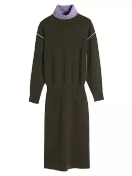 Платье Victoria Beckham миди из шерсти мериноса с контрастной отделкой, темно-зеленый