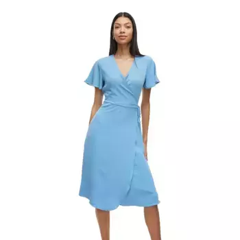 Платье Vila Lovie Wrap short sleeve midi, синий