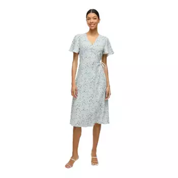 Платье Vila Lovie Wrap short sleeve midi, синий