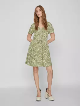Платье Vila Mini Blumen Sommer Kurzarm Dress VVILISE, зеленый