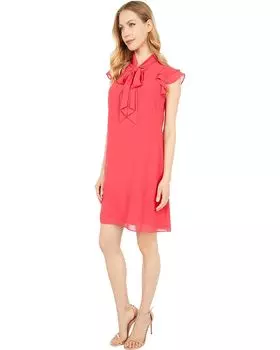 Платье Vince Camuto Chiffon Ruffle Sleeve Tie Mock Neck Float, коралловый