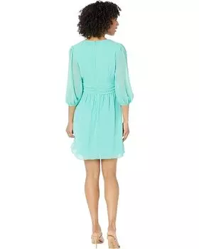 Платье Vince Camuto Chiffon Twist Front Balloon Sleeve Fit-and-Flare, цвет Turquoise