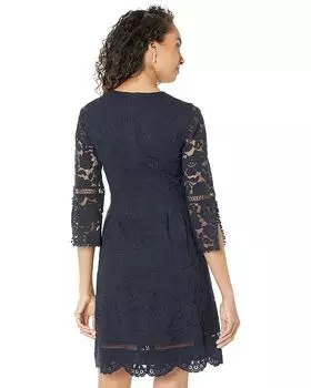 Платье Vince Camuto Lace Pinch Pleat Fit-and-Flare Dress, темно-синий