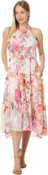 Платье Vince Camuto Novelty Chiffon Halter Hi Lo Midi, розовый
