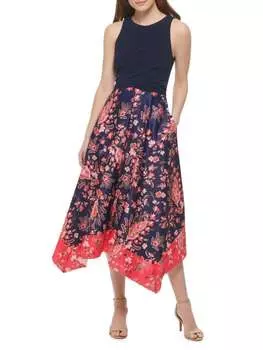 Платье Vince Camuto расклешенное макси с цветочным принтом, темно-синий/красный
