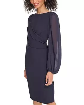 Платье Vince Camuto Signature Stretch Crepe Bodycon with Chiffon Balloon Sleeve, темно-синий