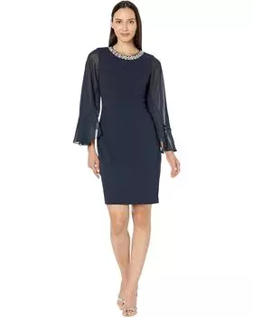 Платье Vince Camuto Split Caped Bodycon with Embellished Neck, темно-синий