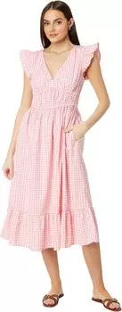 Платье Vineyard Vines Poplin Flutter Midi Dress, цвет Gingham- Cayman/White