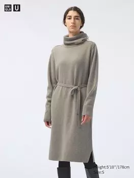 Платье-Водолазка из овечьей шерсти с высоким воротом Uniqlo, зеленый