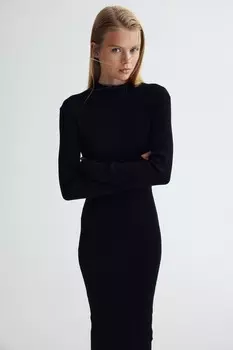 Платье-Водолазка из трикотажа в рубчик H&M, черный